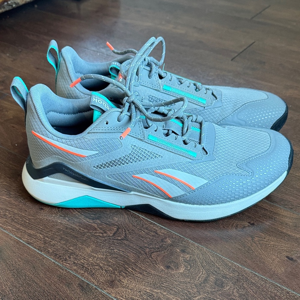 Brand New Reebok Gray Sneakers with Teal and Coral Highlights